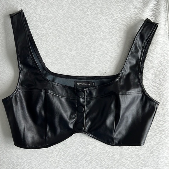 Vegan Leather Crop Top Black Sexy Edgy Look - Size 8 - Picture 1 of 4